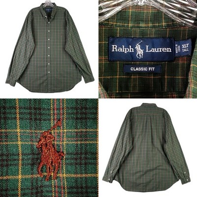 Polo Ralph Lauren Oxford Shirt Mens Size XLT Button Down Green Plaid LS