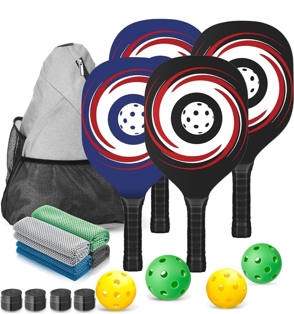 USAPA Approved Fiberglass Pickleball Paddles Set of 4 with 8 Balls