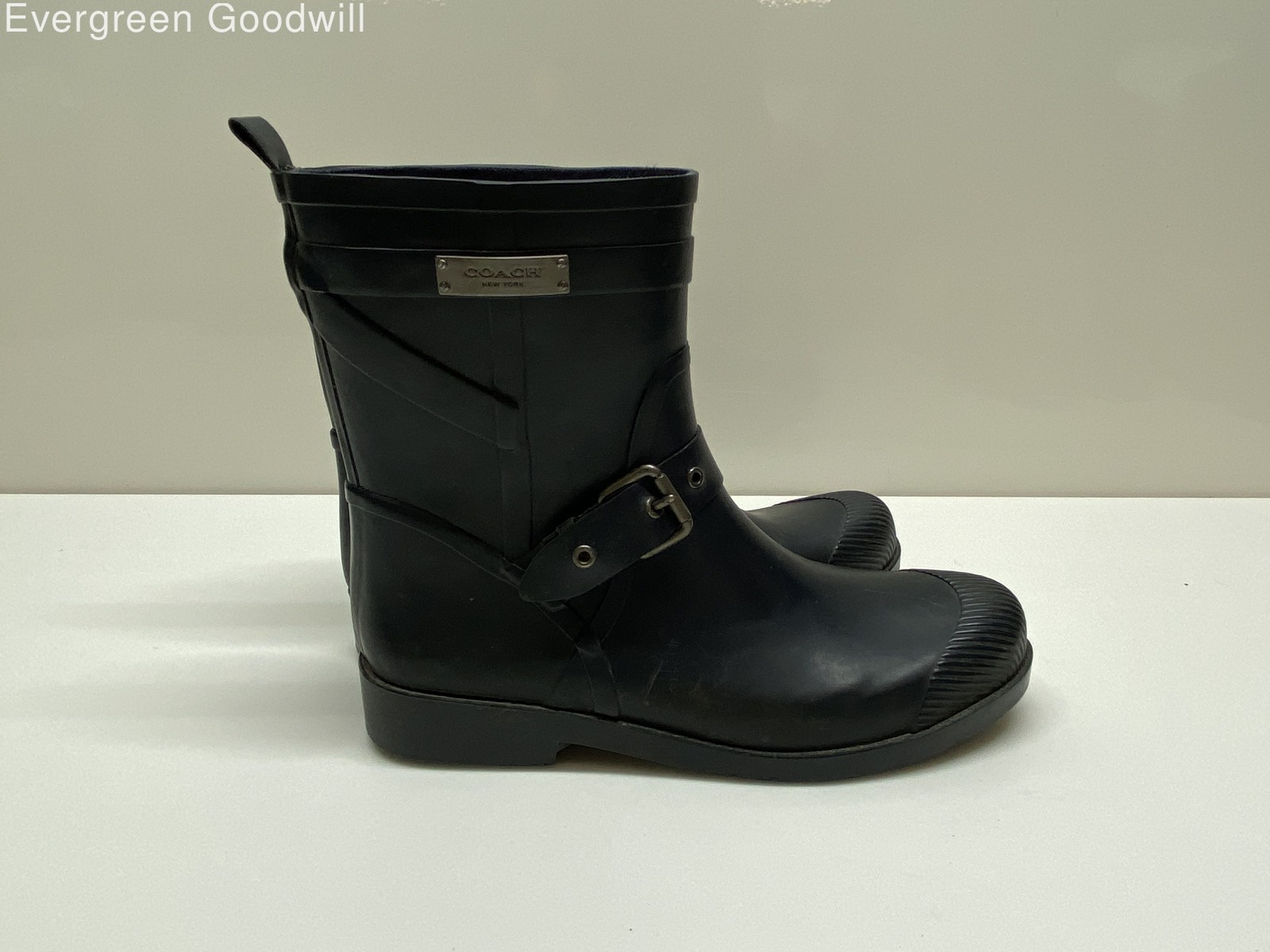 Coach Women's Lester Black Rubber Round Toe Buckle Rain Boots No Size