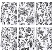 Boyiee Set of 6 Vintage Floral Kitchen Towels Black Plants Dish Towels White
