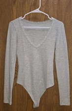 American Eagle Gray Waffle Knit Lace Trim Bodysuit Size Mediu