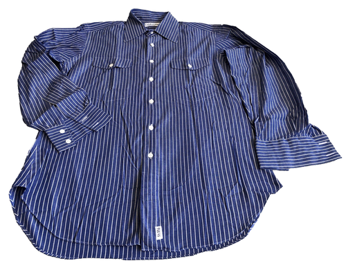 Camisa De Colección Ascot Chang Para Hombres L Azul Blanco Manga Larga Con Botones Hecha a Medida Nueva - Imagen 5 de 19