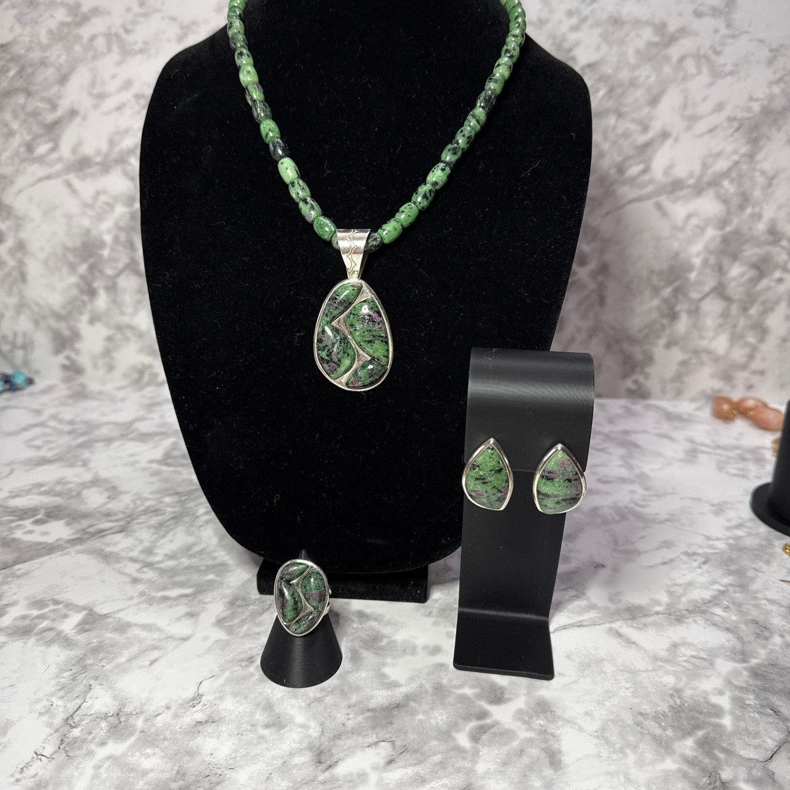 Natural Ruby Zoisite Sterling Silver Jewelry Set - image 1