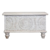 Shabby Chic Holztruhe Indische Truhe Mit Aufwendiger Schnitzerei Weiß 80 Cm