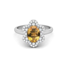 8x6mm Oval Shape Citrine 925 Sterling Silver Solitaire with Accents Women Ring