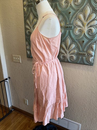 Gap Dress Linen Blend Cami Ruffle Wrap Tea Length Pastel Dusty Pink 468861 Sz M - Picture 4 of 11