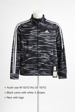 Adidas Youth Track Jacket Black Camo 3 Stripe Full Zip Size M 10/12 NWT