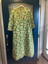 Green Gold Embroidered Men's Kurta Traditional Tunic Long Sleeve Ethnic Outfit