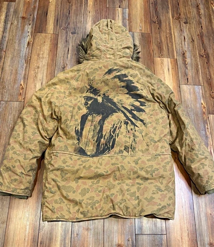 Denim & Supply Ralph Lauren Indian Head Camo Hooded Parka Jacket Fur Trim XL - product listing photo