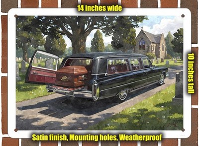 Metal Sign - 1966 Cadillac S&S Park Row Hearse Watercolor - 14x10