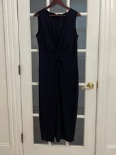 T TAHARI Women’s Navy Blue Sleeveless Twist Front Maxi Dress Size L