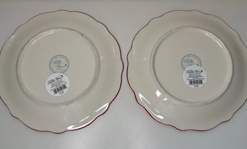 "Juego de 2 platos Pioneer Woman 9"" borde de guinga rojo vaca granja rural" Foto 2 de 2