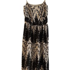 Ann Taylor Elegant Silk Black and Cream Floral Midi Dress