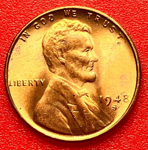 1948-S Lincoln Wheat Cent Penny GEM RED BU From an Original Bank Roll