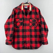 Vintage 50s Pilgrim Shirt Mens Fits Medium 21x28 Red Buffalo Plaid Wool Flannel