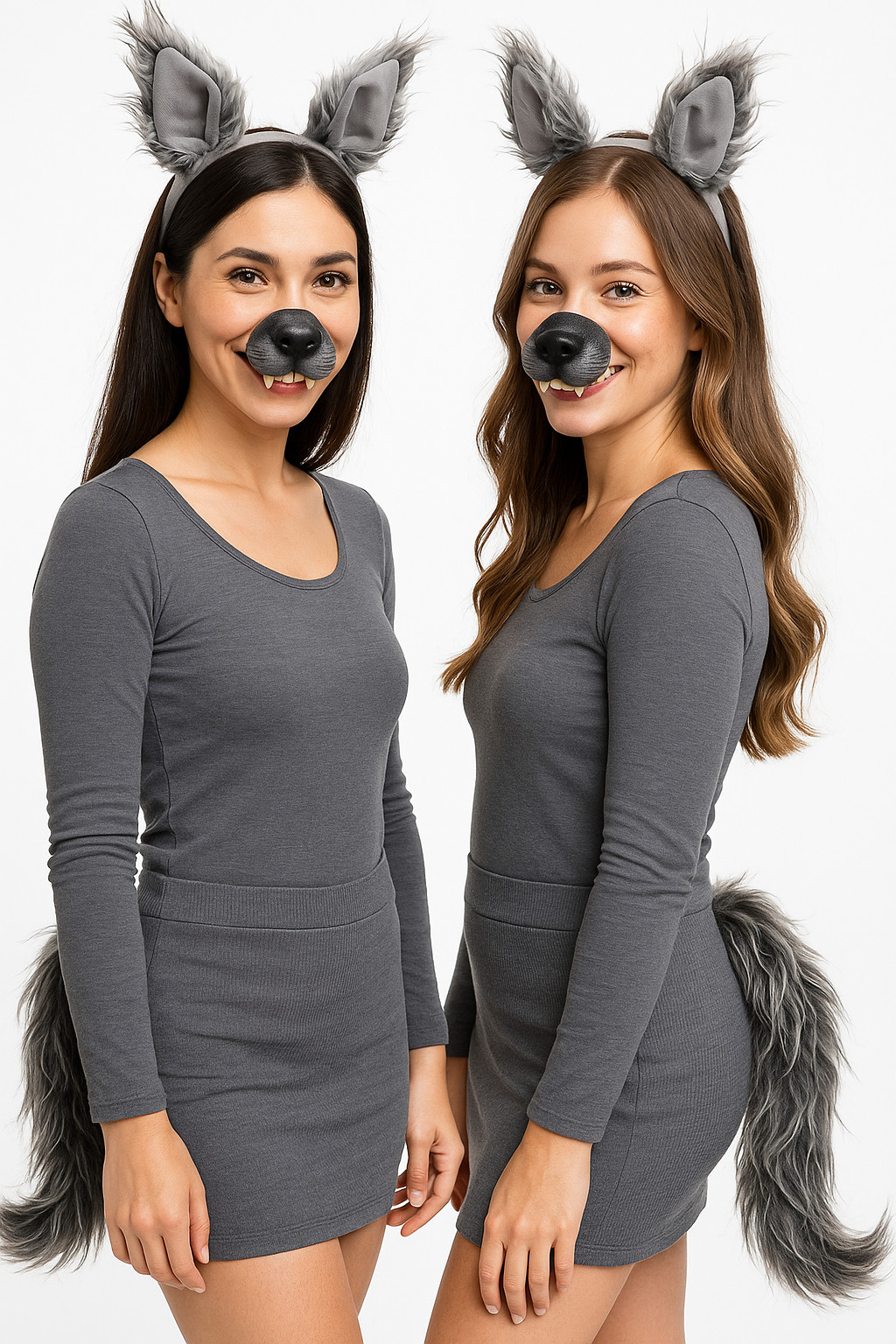 Big Bad Wolf Ears Tail Mini Nose Mask Werewolf Animal Wolfman Costume Kit Set