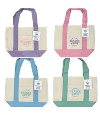 NWT Set Of 4 Trader Joe  s Mini Pastel Canvas Tote Bag Blue Green Pink Purple