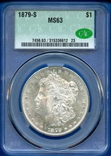 1879 S CACG MS63 Morgan Silver Dollar $1 US Mint Coin 1879-S MS-63 CAC
