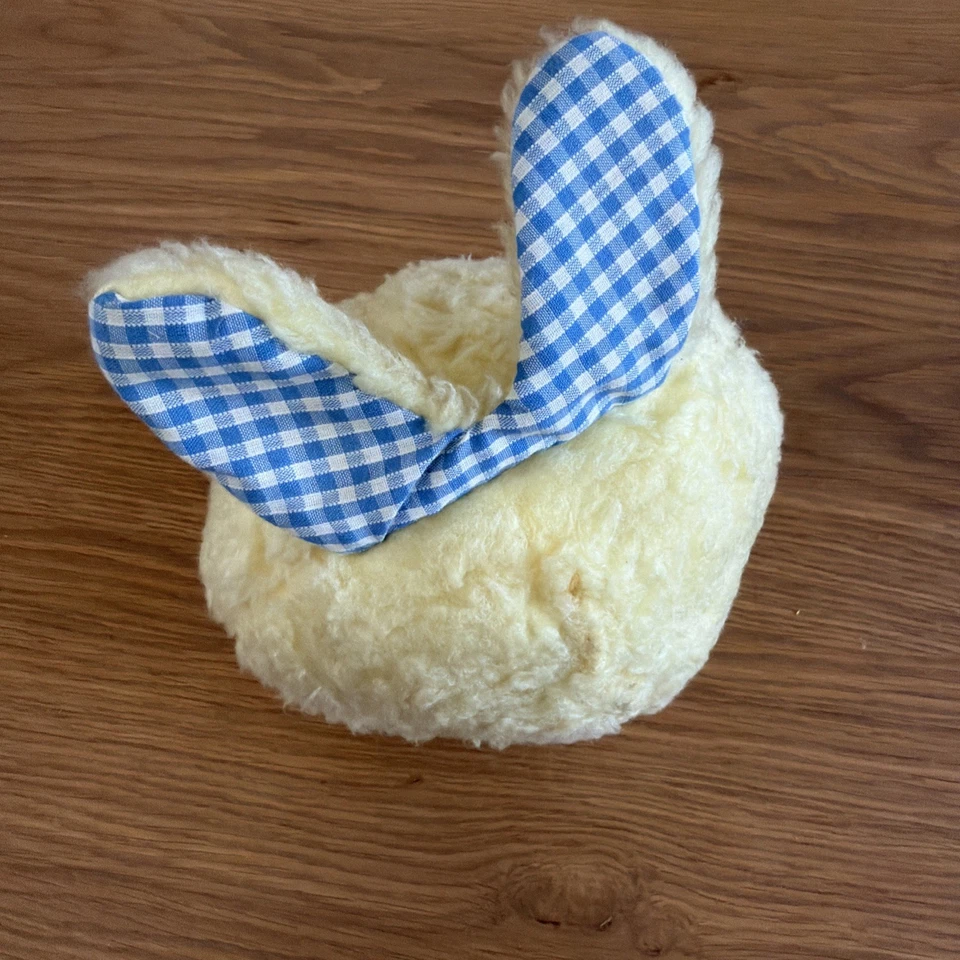 ANCIEN DOUDOU BALLE LAPIN JAUNE BLEU ROSE VICHY PLAYSKOOL - Photo 3/4
