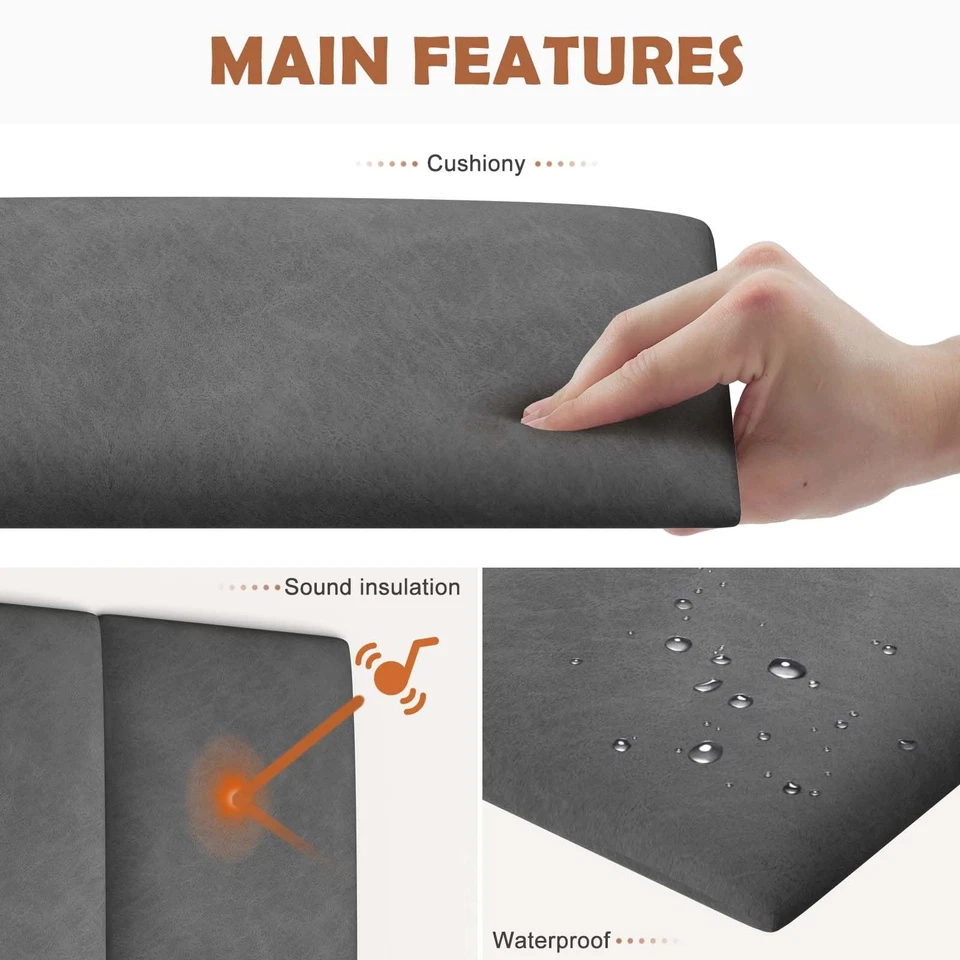 Cabecero Tapizado Montado en Pared King, Paneles Insonorizados 3D Peel and Stick,... Foto 3 de 4