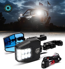 UTV Side View Mirrors Aluminum w/LED Spot Lights Compatible with Clear Lens NEW