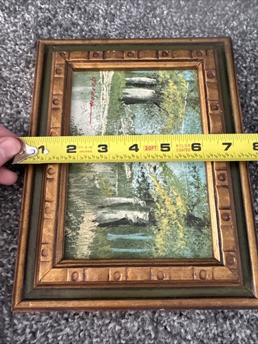 Vintage Oil On Canvas Summer Forest Scape Painting Artist Signed Gordon 9.5x7 - Picture 9 of 10