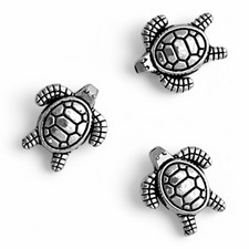 10 pcs Turtle Spacer Beads Silver Tortoise Bali Style Oceana Findings 13x12mm