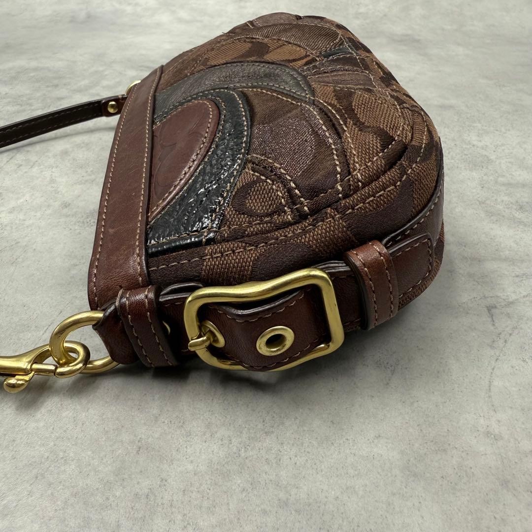 COACH Shoulder Bag Patchwork Brown Leather Canvas… - image 5