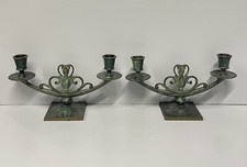 ANTICA COPPIA CANDELIERI CANDELABRO ART NOUVEAU PORTACANDELE BRONZO EPOCA 900