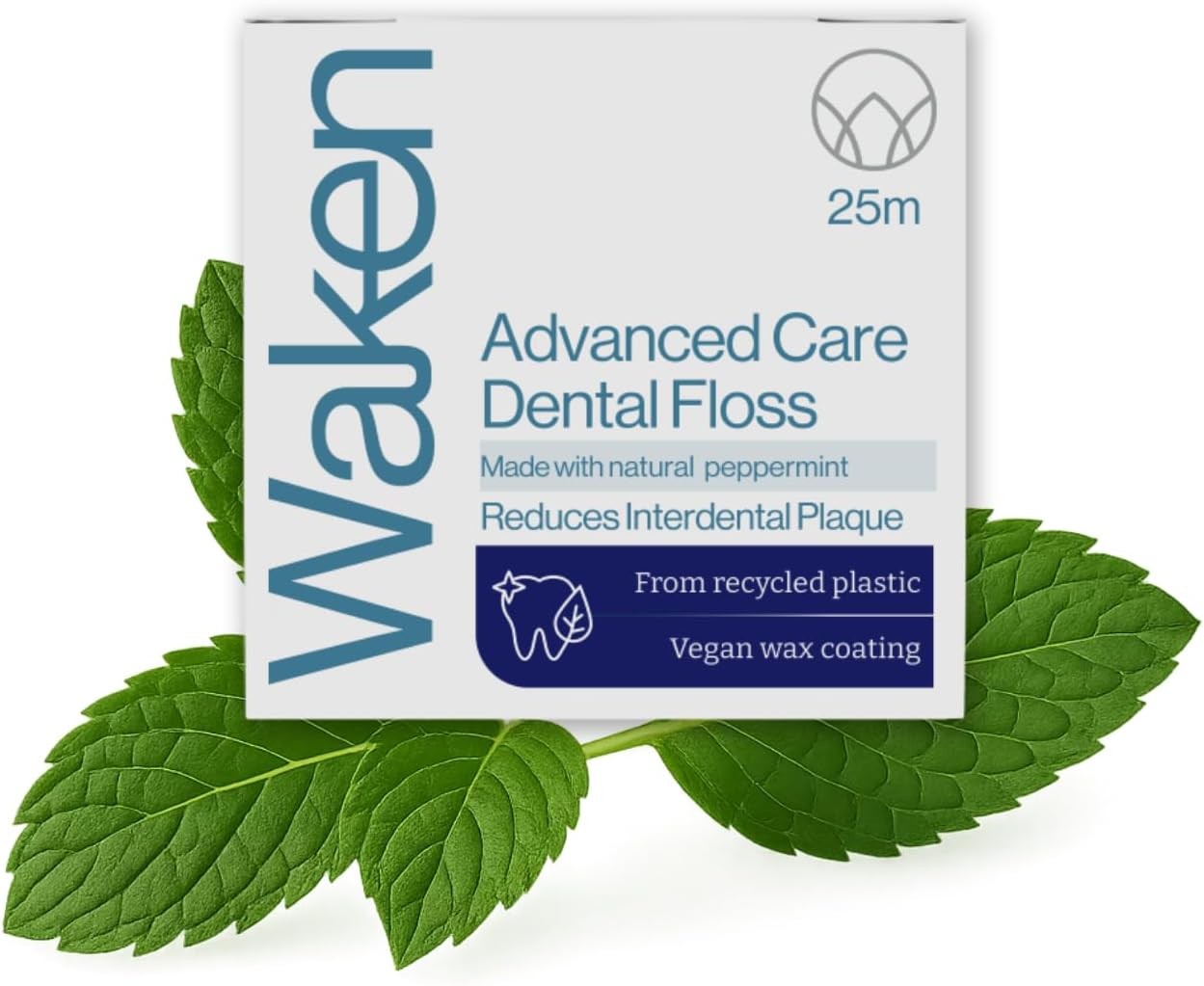 Waken, 25m peppermint Advanced Care Dental Floss, 100% natural flavor, reduces