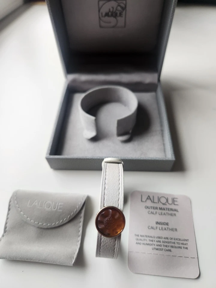 Амулет и кожаный браслет Lalique с янтарем из нержавеющей стали - Изображение 3 из 4