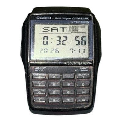 Casio Data Bank DBC-32 Digital Calculator Dual Time Illuminator Black Resin