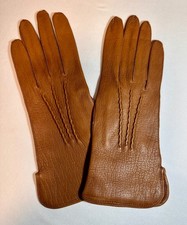 Vtg Brown Grained Leather Woman's Gloves Driving Unlined Size Small New