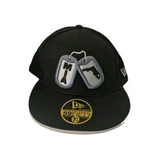Miami Black New Era 59Fifty Fitted Size 100% Wool 7 1/4 Hat Dog Tags Flag Logo
