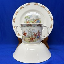 3 Pieces Of Royal Doulton Bunnykins Child's Set Plate Bowl 2-Handled Cup England