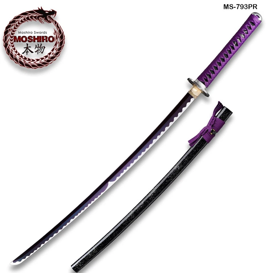 Espada Katana Forjada a Mano MOSHIRO 1045 Acero Alto Carbono Vaina Negra Brillante Foto 3 de 4