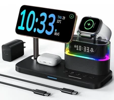 Wireless Charging Station-5 in 1 Wireless Charger Stand with Alarm Clock, 7 Nigh