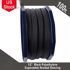 100 FT 1/2 Inch Black Expandable Braided Cable Sleeve Wire Loom Tubing