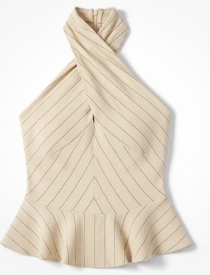 Steve Madden Womens Top L Oatmeal Stripe Halter Peplum Linen Blend Kosta | eBay Steve Madden Womens Top L Oatmeal Stripe Halter Peplum Linen Blend Kosta | eBay