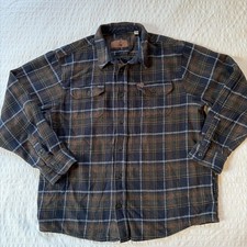 Orvis Flannel Shacket Shirt Jacket Men s XXL Blue Plaid Pockets Heavy 100 Cotton