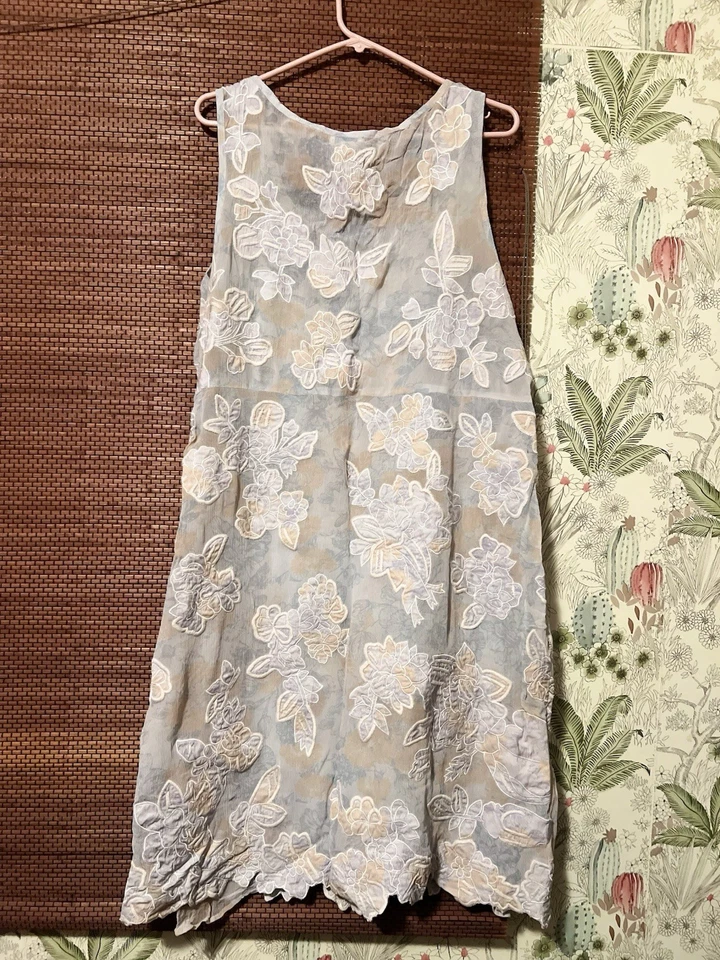 Vestido Sundance Azul Pálido Cuentas Floral Seda Talla L Nuevo Sin Etiquetas Foto 3 de 4