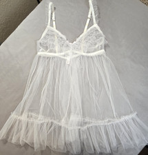 Vintage Y2k Victoria Secrets I DO Baby Doll Wedding Nighty SZ Medium Sheer White