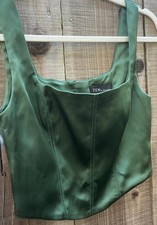 NWT Aritzia TEN By Babaton Elevate Sz XS Satin Emerald Green Crop Corset Top