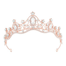 Pink Crystal Tiara Headband for Women Rhinestone Crowns for Wedding, Prom, Bir