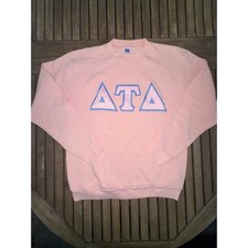 Vintage 90s Russell Athletic Delta Tau Delta Sweatshirt L Pink Stitched USA Made