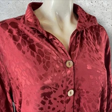 John Mark Top Womens Large Button Satin Animal Print 3/4 Ruched Sleeve NEW F546