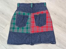 Vintage OshKosh B'gosh Skirt Girls 10 Blue Denim Plaid Patchwork A Line Made USA