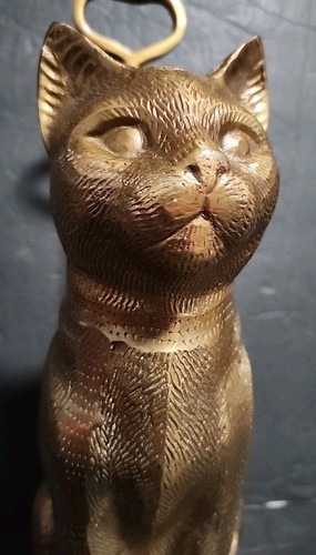 Vintage MCM Solid Brass Sitting Cat Doorstop with Handle 14" Tall HEAVY 5+ Lbs - Picture 9 of 24