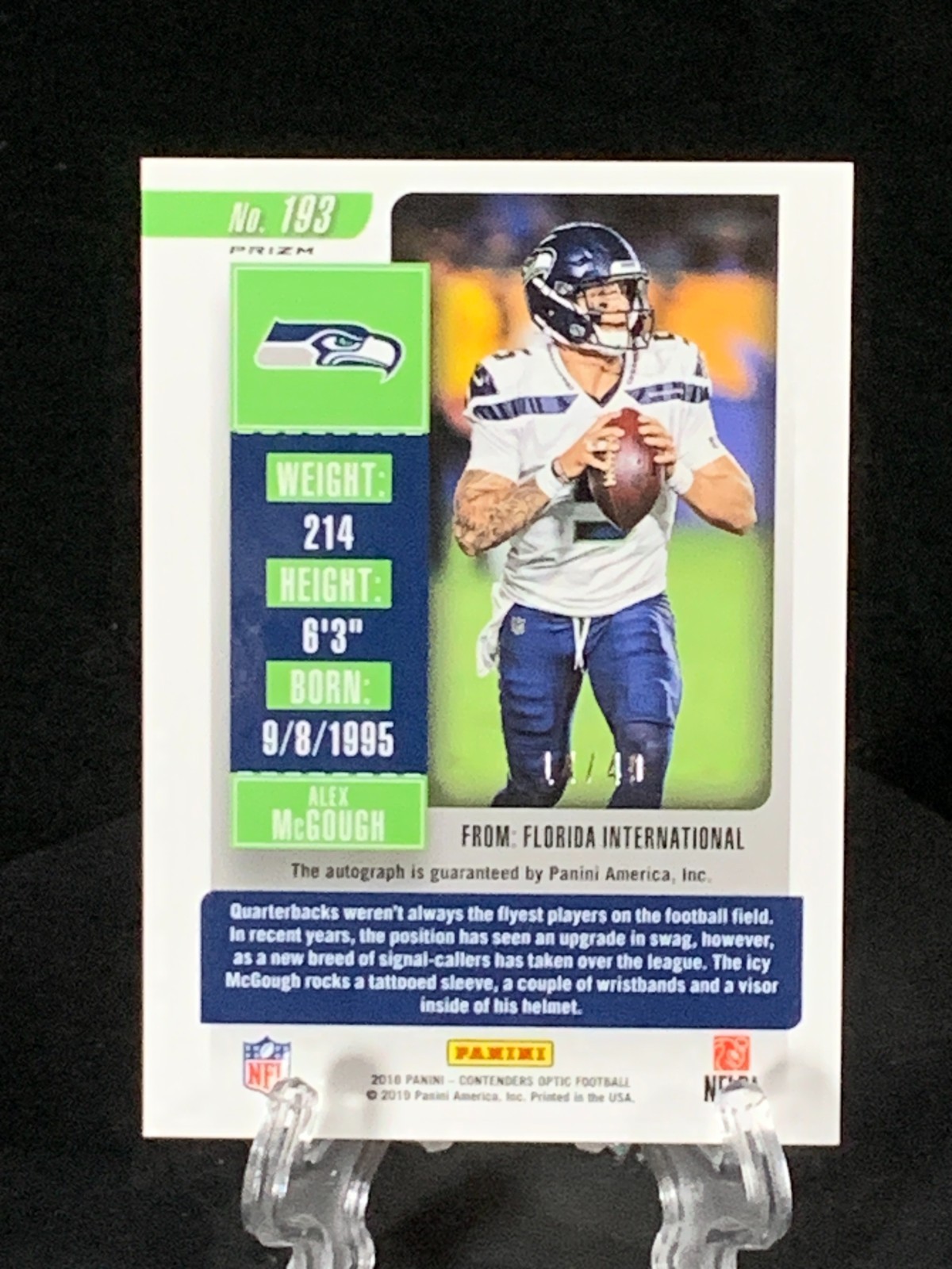 Alex McGough 2018 Optic Contenders "Rookie Ticket" Orange Prizm Auto # 193 #/49 view 3