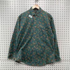 Vintage Eddie Bauer Button Shirt Mens Green Elkhorn Twill Floral Made In Usa